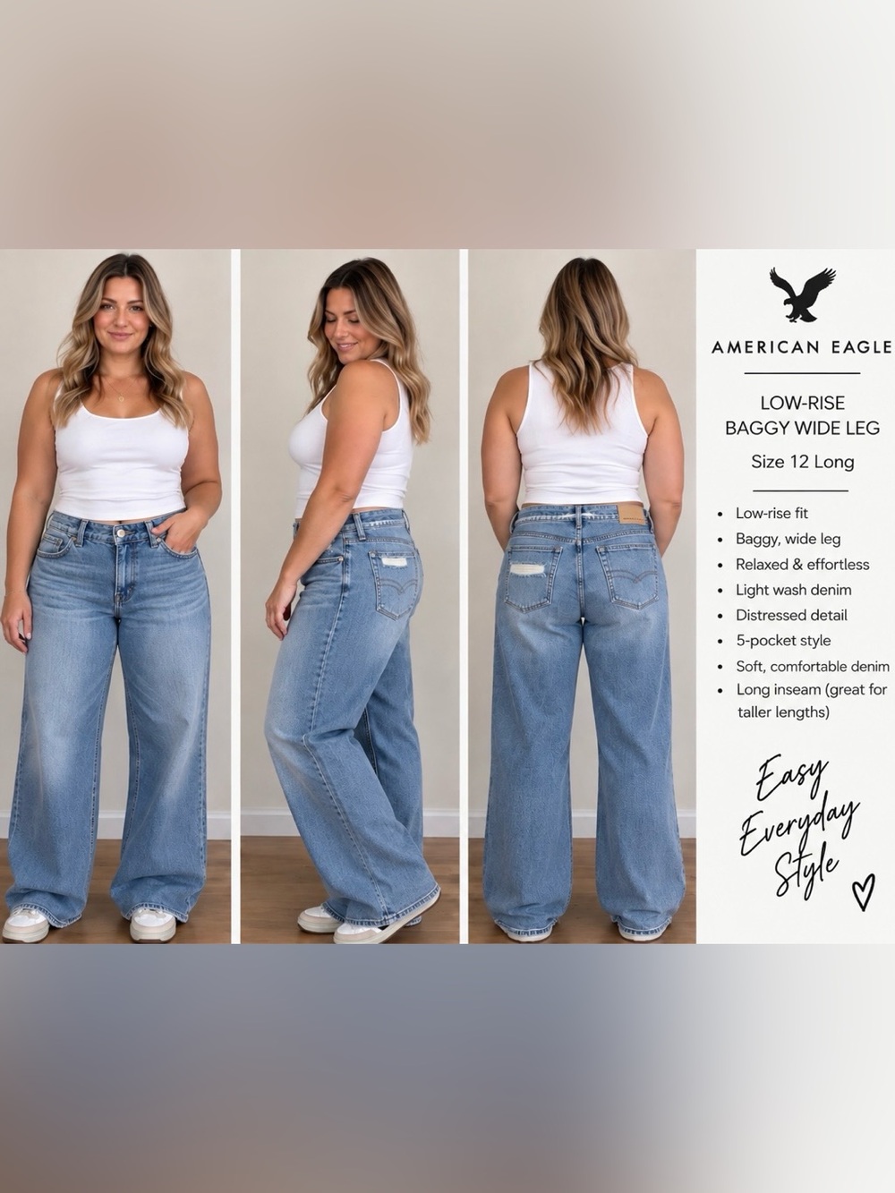 American Eagle Low-Rise Baggy Wide Leg Jeans 12 Long